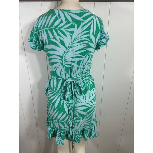 Billabong Wrap and Roll Dress Green/Blue Palm Leaves Size M - Picture 5 of 8